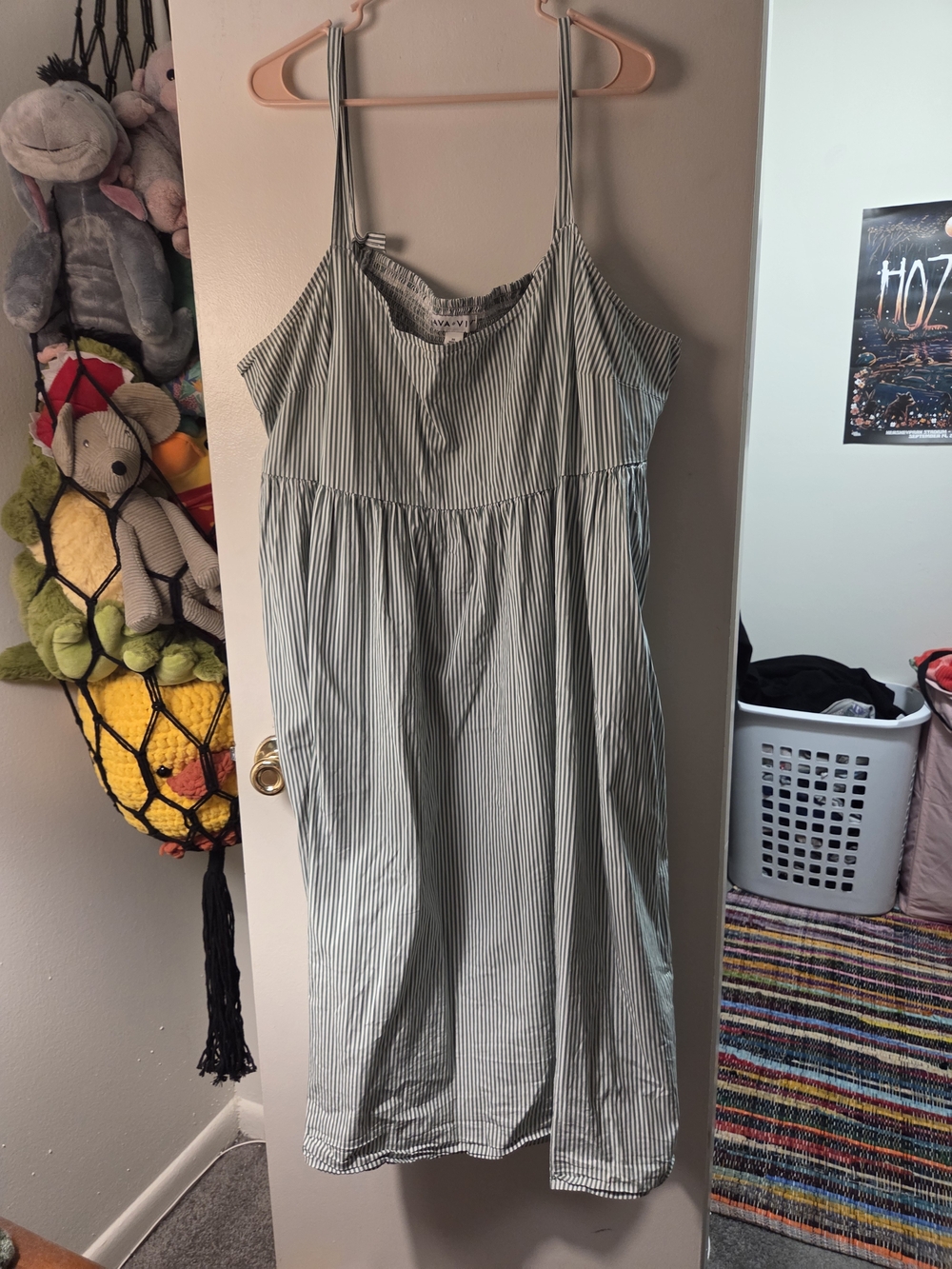 Ava & Viv Green and White Striped Spaghetti Strap Dress